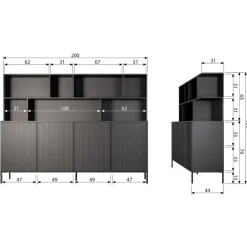 Wandkasten<WOOOD Wandkast New Gravure Bruin - 200x150x44 cm