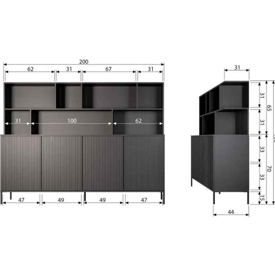 Wandkasten<WOOOD Wandkast New Gravure Bruin - 200x150x44 cm