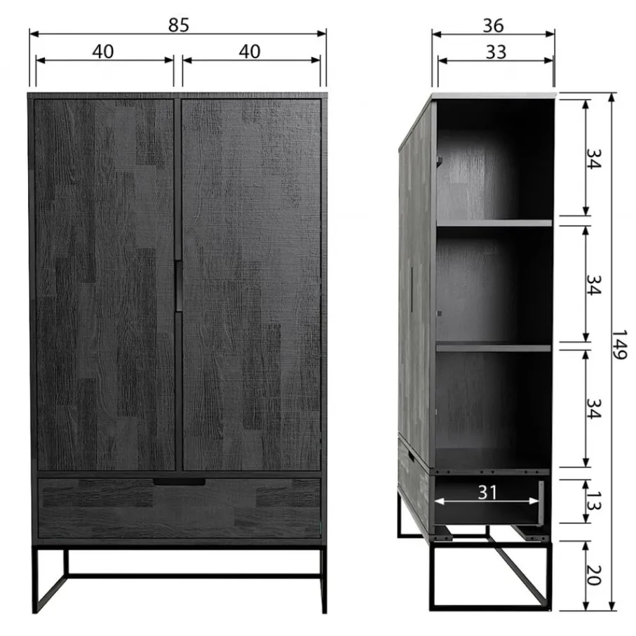 Wandkasten<WOOOD Wandkast Silas Zwart - 85x149x36 cm