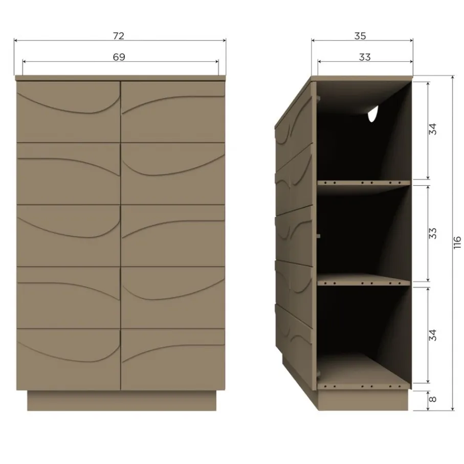 Wandkasten<WOOOD Wandkast Teo Mud - 72x116x35 cm